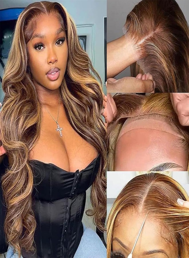 ROYAL IMPRESSION 24 Inch Highlight Ombre Glueless Wigs Human Hair Pre Plucked Pre Cut 200% Density 5x5 HD Lace Closure Wigs Human Hair Honey Blonde Body Wave Wear and Go Glueless Wig for Women 3X Longer Lifespan - Image 1